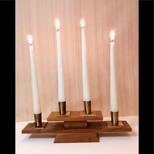 Vintage MCM Walnut Candle Centerpiece